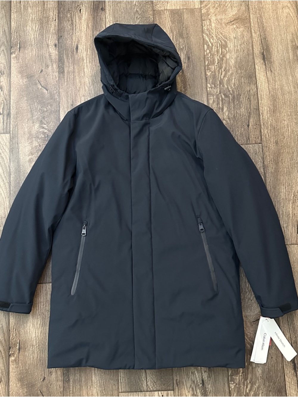 Calvin Klein Stretch Water/Wind Resistant Hooded Jacket Mens Sz M Dark Blue